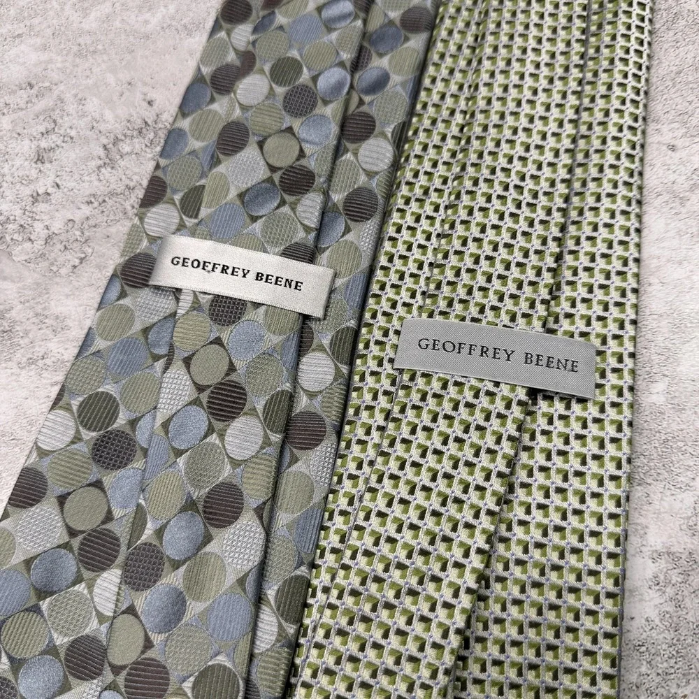 Geoffrey Beene Tie Set‎ Mens One Size Green Geometric Silk Made In China Necktie